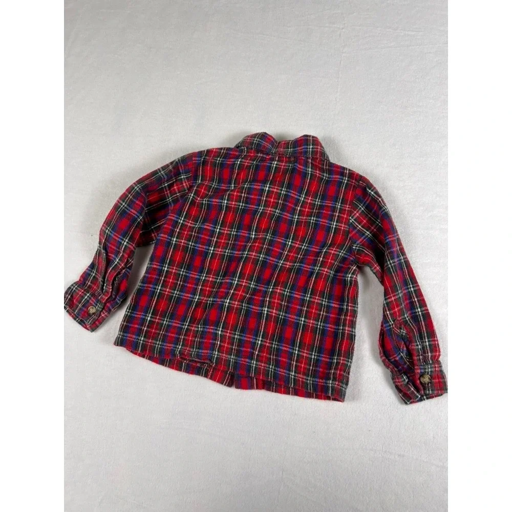 VTG Rebecca Raggs Plaid Button Down Shirt Toddler 2T Red Flannel Long Sleeve USA